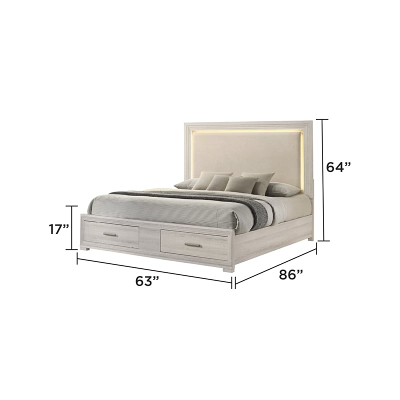 Colorado Modern Style Queen LED Upholstered Wood Bed in Rustic Natural