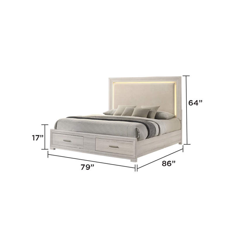 Colorado Modern Style King LED Upholstered Wood Bed in Rustic Natural