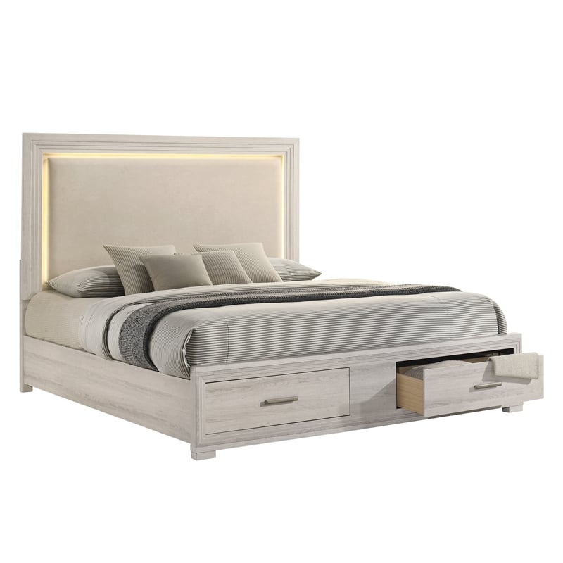 Colorado Modern Style Queen 4Pc Wood LED Bedroom Set in Rustic Natural