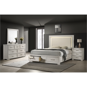 Colorado Modern Style Queen 4Pc Wood LED Bedroom Set in Rustic Natural