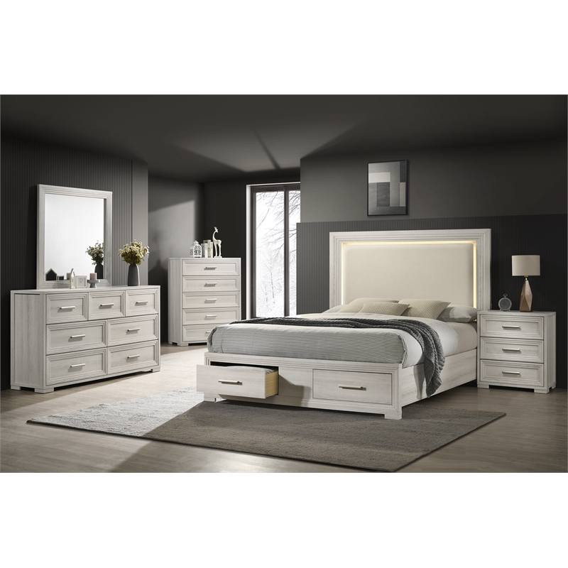Colorado Modern Style Queen 5Pc Wood LED Bedroom Set in Rustic Natural