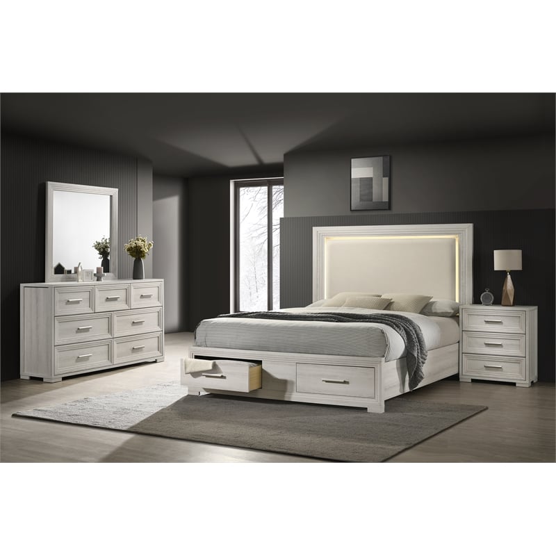 Colorado Modern Style King 4Pc Wood LED Bedroom Set in Rustic Natural