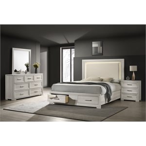 Colorado Modern Style King 4Pc Wood LED Bedroom Set in Rustic Natural