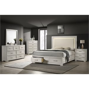 Colorado Modern Style King 5Pc Wood LED Bedroom Set in Rustic Natural