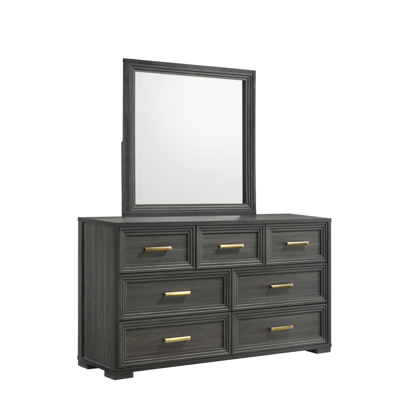 Colorado Modern Style Wood Bedroom Mirror in Charcoal