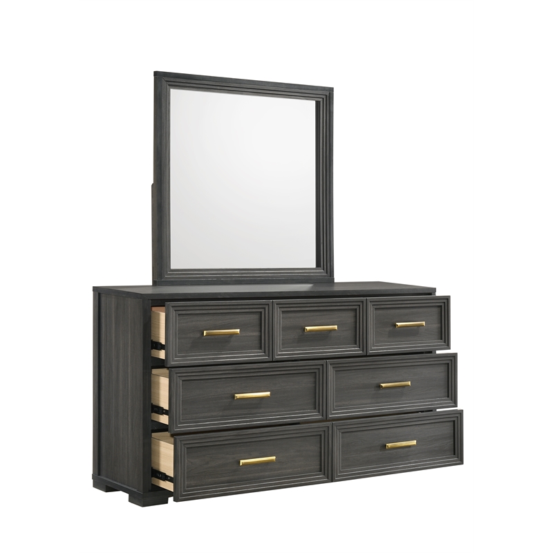Colorado Modern Style Wood Bedroom Mirror in Charcoal
