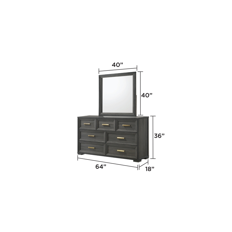 Colorado Modern Style Wood Bedroom Mirror in Charcoal