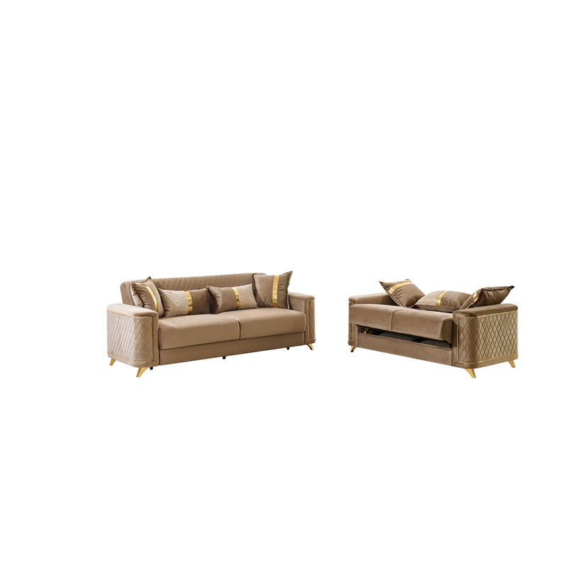 Lisa 2Pc Sofa and Loveseat Set in Copper with Birch Wood