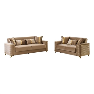 Lisa 2Pc Sofa and Loveseat Set in Copper with Birch Wood