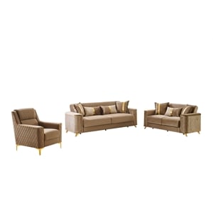 Lisa 3Pc Sofa Loveseat and Chair Set in Copper Wood Frame