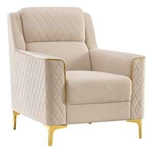 Lisa Modern Accent Chair in Ivory with Birch Wood Frame