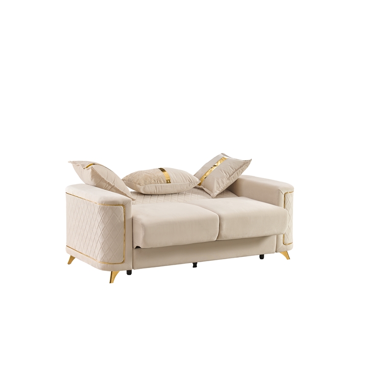 Lisa Modern Loveseat in Ivory with Birch Wood Frame