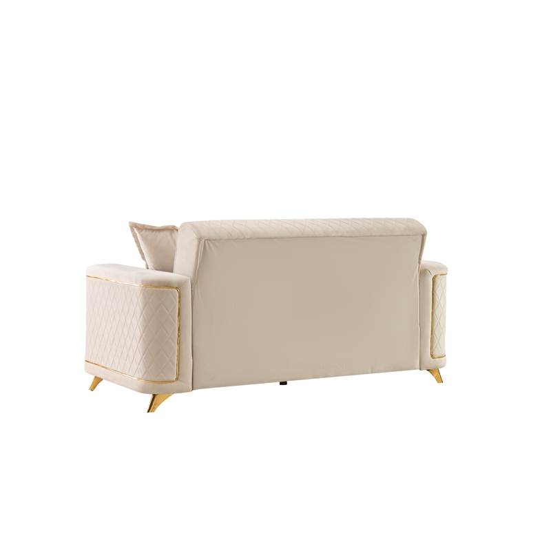 Lisa Modern Loveseat in Ivory with Birch Wood Frame