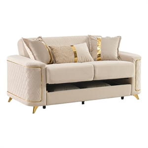 Lisa Modern Loveseat in Ivory with Birch Wood Frame