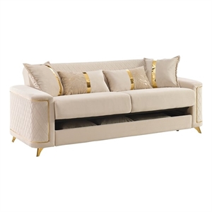 Lisa Modern Sofa in Ivory with Birch Wood Frame
