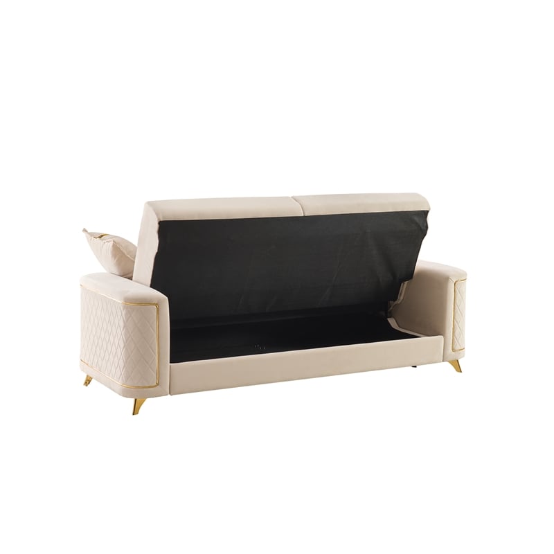 Lisa 2Pc Sofa and Loveseat Set in Ivory with Birch Wood