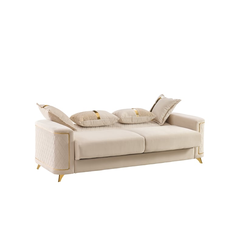 Lisa 2Pc Sofa and Loveseat Set in Ivory with Birch Wood
