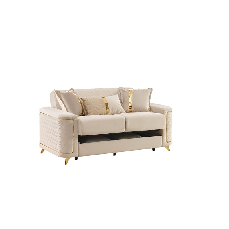 Lisa 2Pc Sofa and Loveseat Set in Ivory with Birch Wood