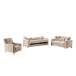 Lisa 3Pc Sofa Loveseat and Chair Set in Ivory Wood Frame