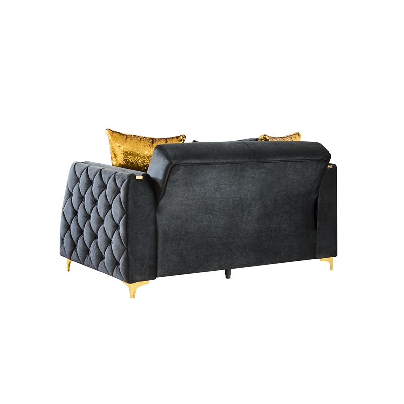 Lippa Modern Loveseat Sleeper with Storage and Gold Legs in Black