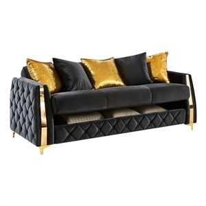 Lippa Modern 3-Seat Sofa Sleeper with Storage and Gold Legs in Black