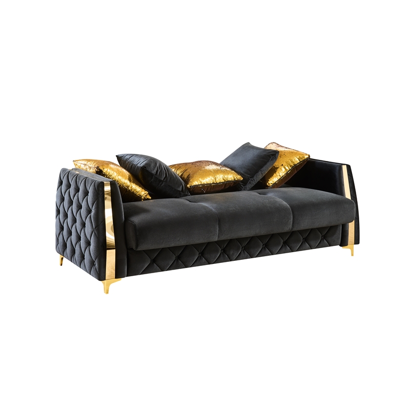 Lippa Modern 2Pc Sofa and Loveseat Sleeper Set with Storage in Black