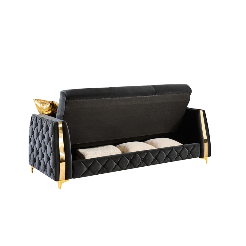 Lippa Modern 2Pc Sofa and Loveseat Sleeper Set with Storage in Black