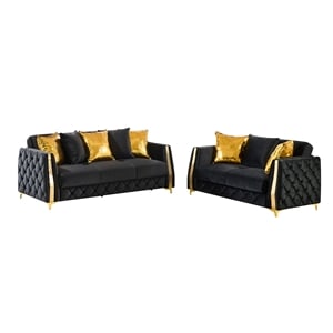 Lippa Modern 2Pc Sofa and Loveseat Sleeper Set with Storage in Black