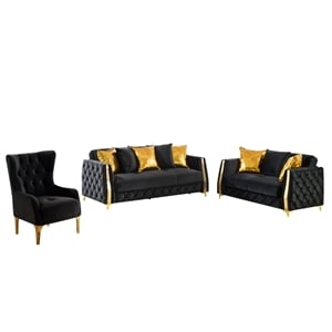 Lippa Modern 3Pc Sofa and Loveseat Sleeper Set with Storage in Black