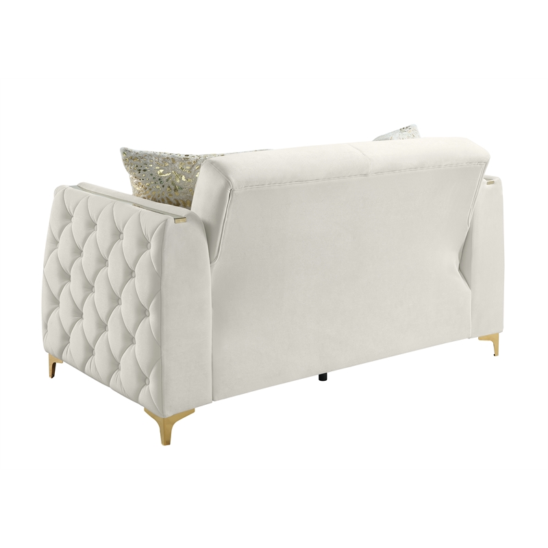 Lippa Modern Loveseat Sleeper with Storage and Gold Legs in White