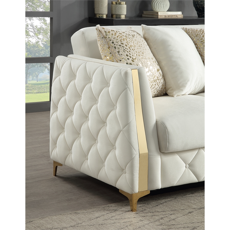 Lippa Modern Loveseat Sleeper with Storage and Gold Legs in White
