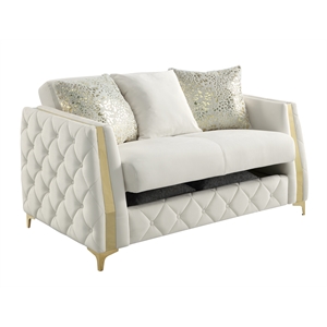 Lippa Modern Loveseat Sleeper with Storage and Gold Legs in White