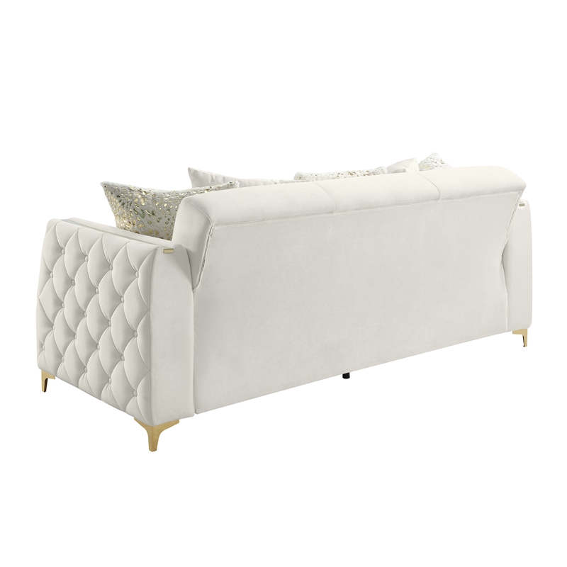 Lippa Modern 3-Seat Sofa Sleeper with Storage and Gold Legs in White