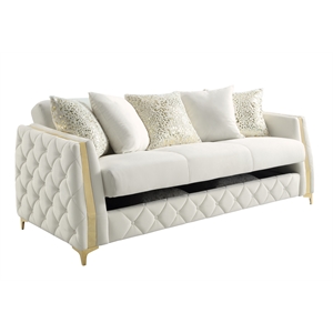 Lippa Modern 3-Seat Sofa Sleeper with Storage and Gold Legs in White