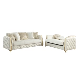 Lippa Modern 2Pc Sofa and Loveseat Sleeper Set with Storage in White