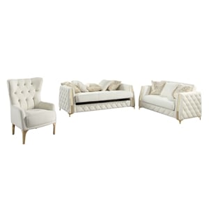 Lippa Modern 3Pc Sofa and Loveseat Sleeper Set with Storage in White