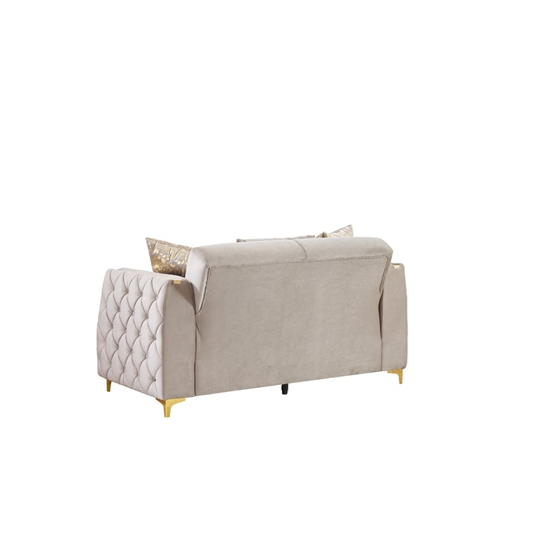 Lippa Modern Loveseat Sleeper with Storage and Gold Legs in Taupe