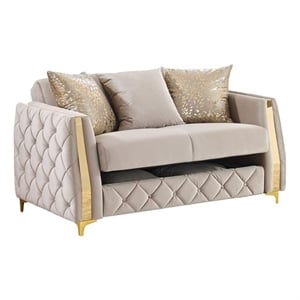 Lippa Modern Loveseat Sleeper with Storage and Gold Legs in Taupe