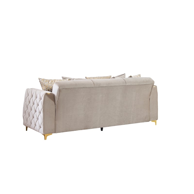 Lippa Modern 3-Seat Sofa Sleeper with Storage and Gold Legs in Taupe