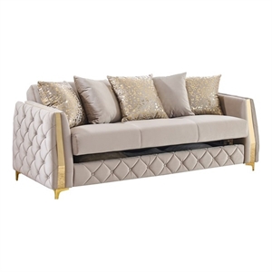 Lippa Modern 3-Seat Sofa Sleeper with Storage and Gold Legs in Taupe