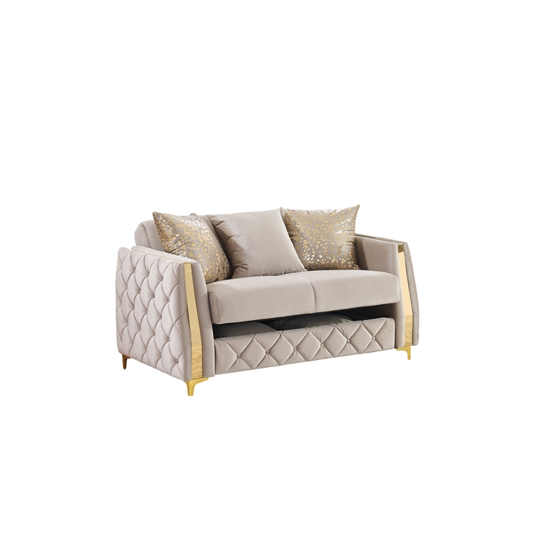 Lippa Modern 2Pc Sofa and Loveseat Sleeper Set with Storage in Taupe