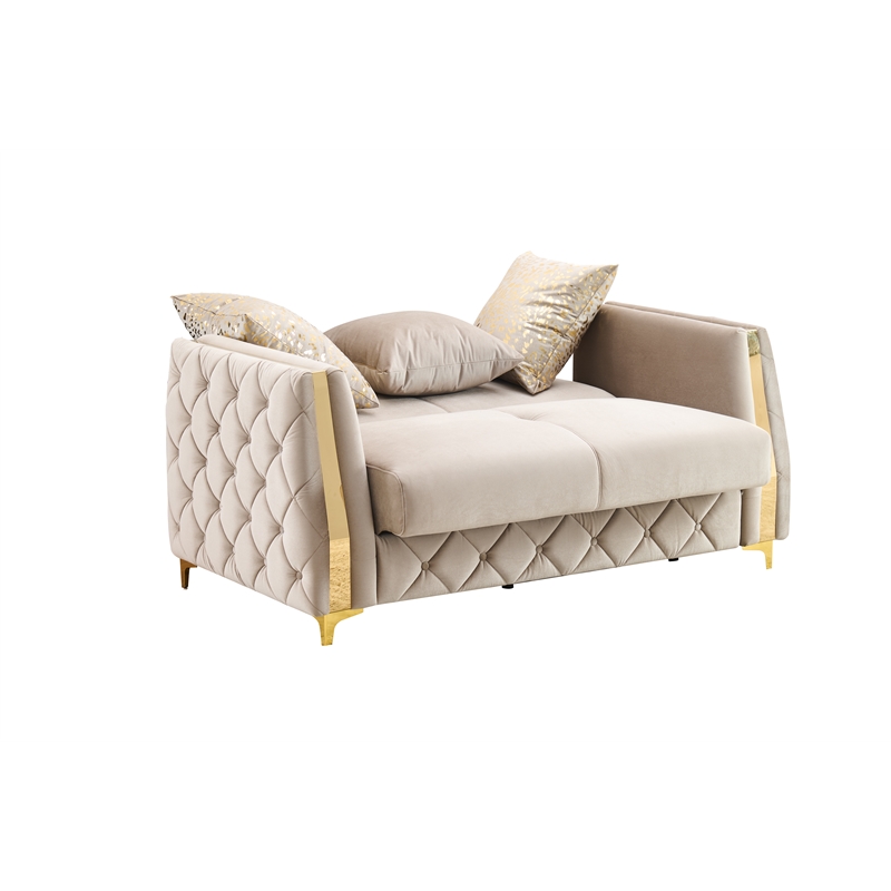 Lippa Modern 2Pc Sofa and Loveseat Sleeper Set with Storage in Taupe