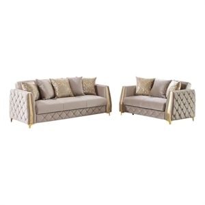 Lippa Modern 2Pc Sofa and Loveseat Sleeper Set with Storage in Taupe