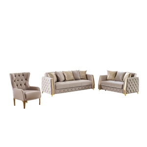 Lippa Modern 3Pc Sofa and Loveseat Sleeper Set with Storage in Taupe