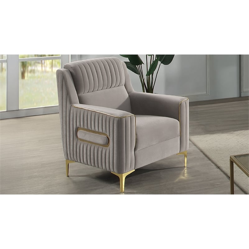 Ruby Modern Upholstered Accent Chair in Taupe with Gold Stainless Steel Legs