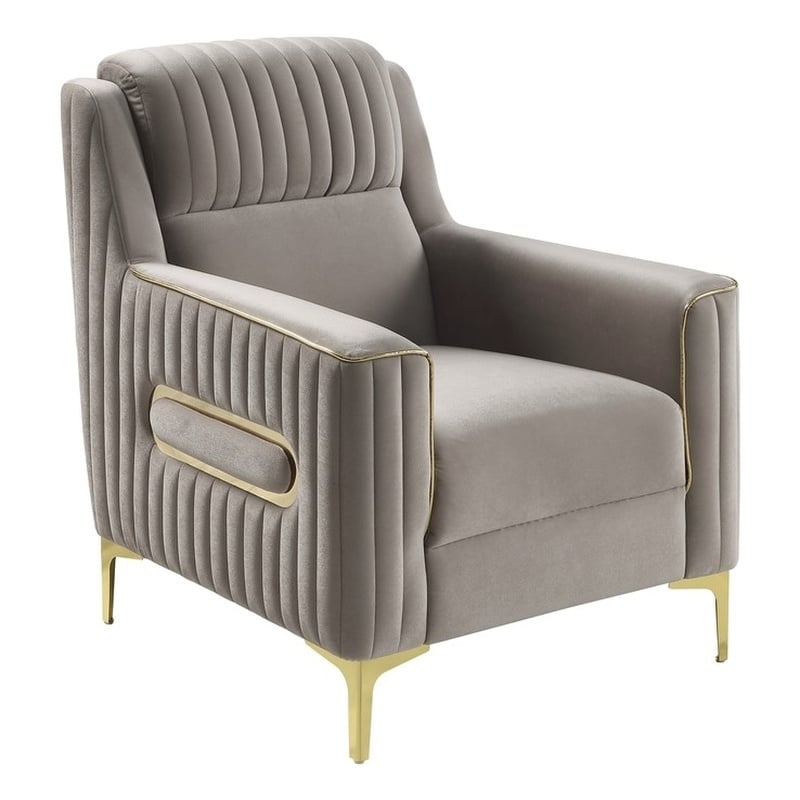 Ruby Modern Upholstered Accent Chair in Taupe with Gold Stainless Steel Legs