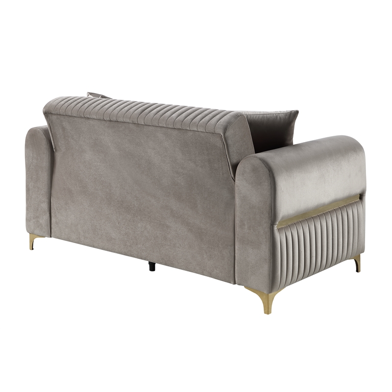 Ruby Modern Upholstered Loveseat in Taupe with Gold Stainless Steel Legs