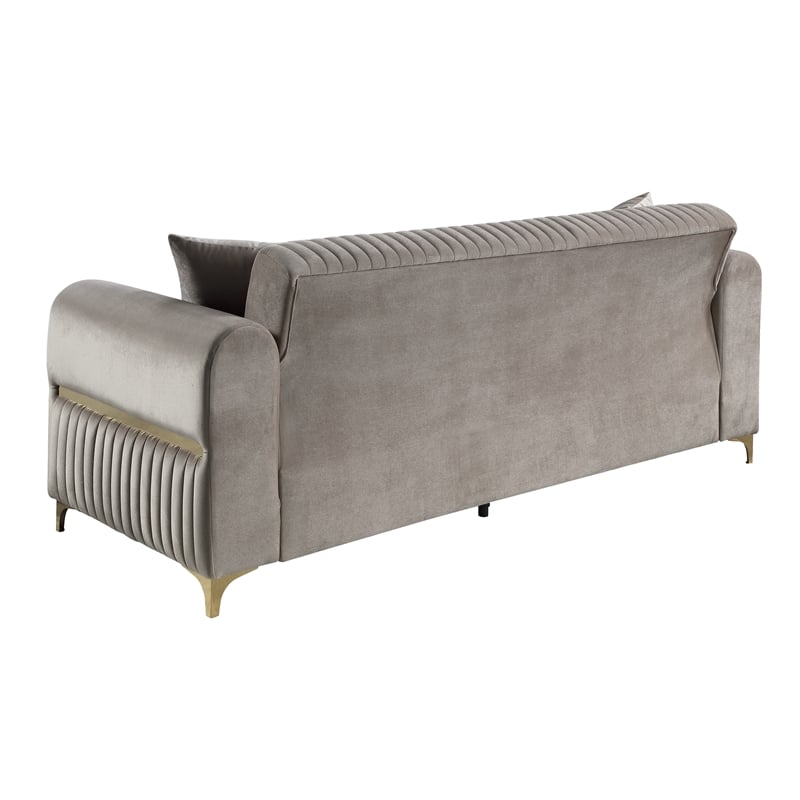Ruby Modern Upholstered 3-Seat Sofa in Taupe with Gold Stainless Steel Legs