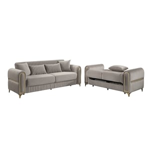 Ruby 2Pc Modern Upholstered Sofa and Loveseat Set in Taupe