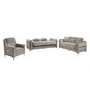 Ruby 3Pc Modern Upholstered Sofa Loveseat and Chair Set in Taupe
